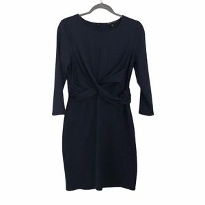 INC Criss-Cross Front Dress Navy 3/4 Sleeve Sz Med
